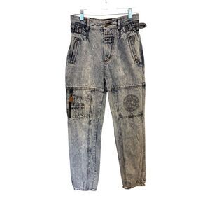 Vintage 80's Acid wash denim cargo style jeans